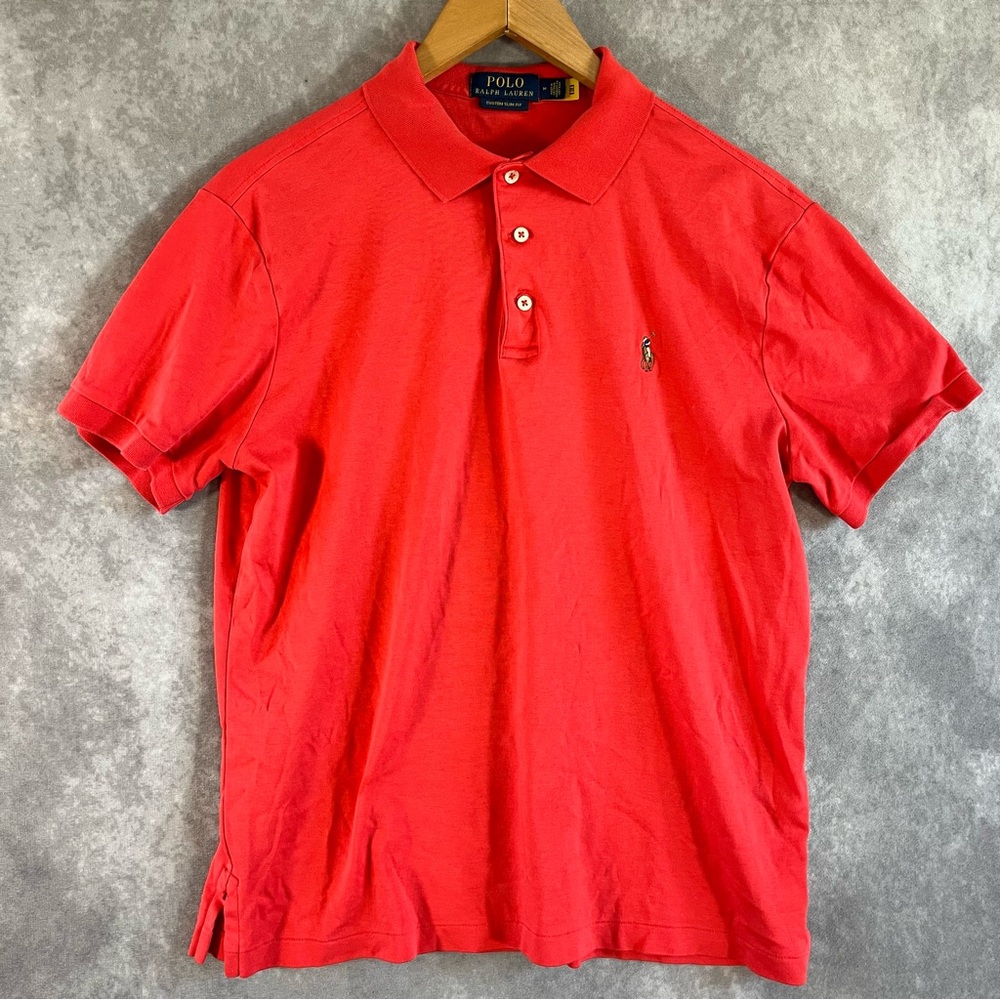 Polo Ralph Lauren Polo Shirt Mens Medium Red Custom Slim Fit Cotton Short Sleeve